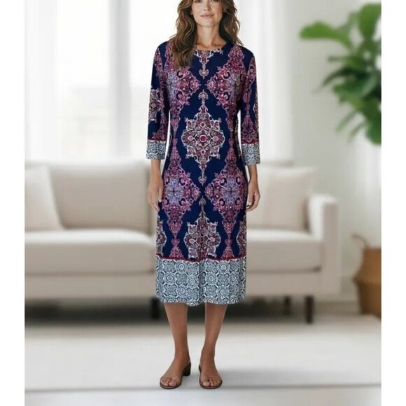 London Times Womens Size 4 Pink & Navy Geometric Print Dress - Picture 1 of 9